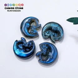 1PC Naturan Crystal Blue Light Labradorite Moon Fairy Hand Engraving Mini Small Size Pocket Toy DIY Jewelry Necklace Bracelet Br