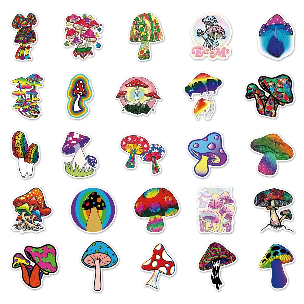 10/30/50PCS Cartoon Colorful Mushroom Personalized Creative Sticker Desk Refrigerator Computer PhoneWaterproof Sticker Wholesale