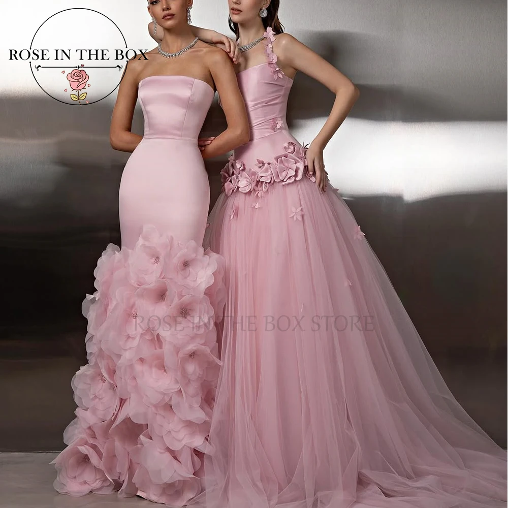 

ROSEINTHEBOX индивидуальное романтическое розовое вечернее платье с 3D цветочными украшениями, длинные роскошные элегантные вечерние платья 2025 года