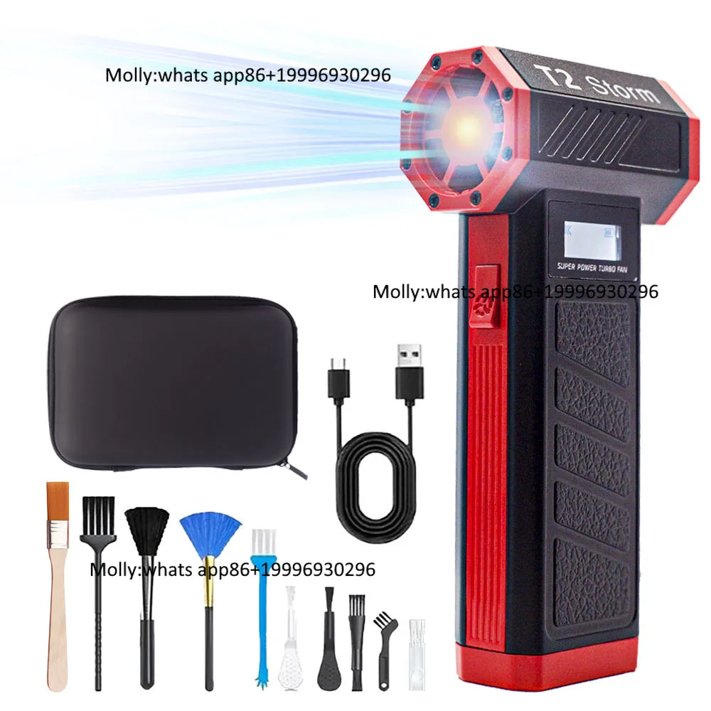 APISQUEEN T2 Storm Turbo Mini Fan 130000RPM 4 Speed Adjustable Wind Speed with LED Light Dust Collector for Cleaning Outdoor