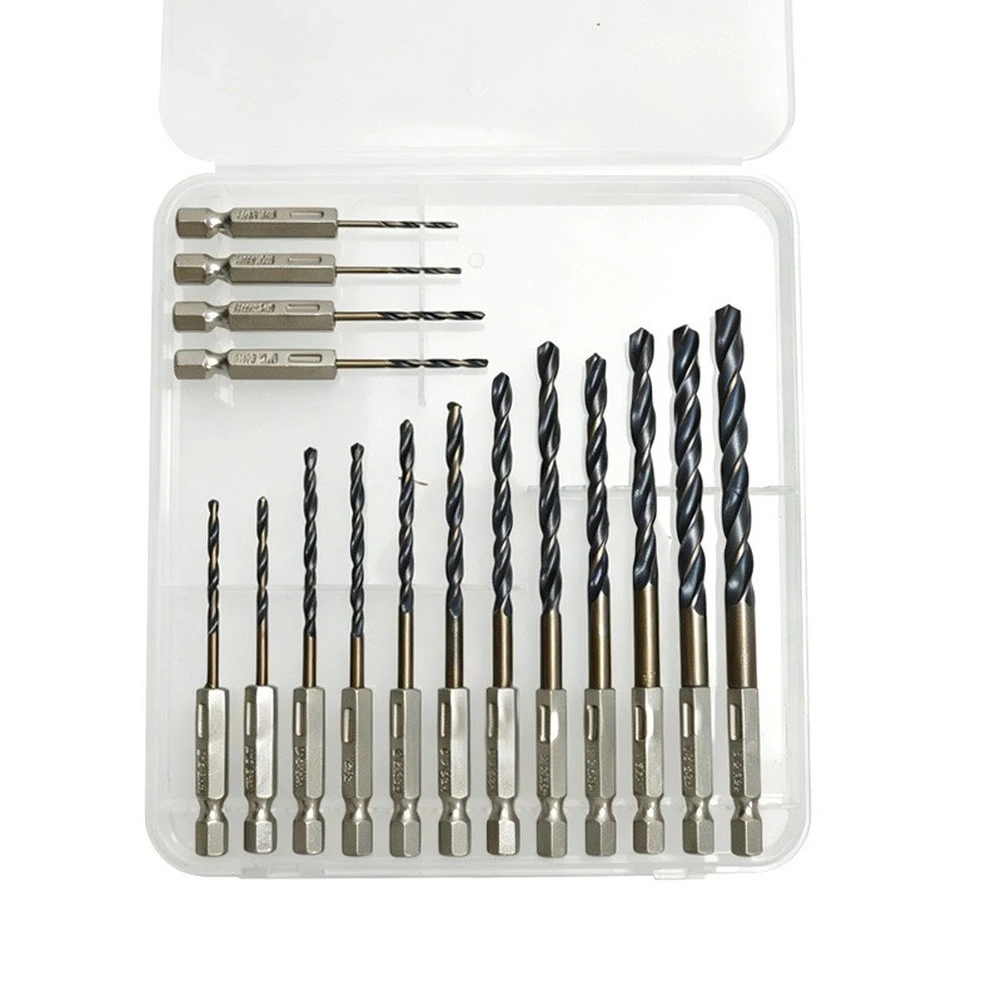 16 Piece HSS Drill Bit Set with Brown Coating 1.5 to 6.5 mm Hex Shank for Accurate Drilling in Various Materials