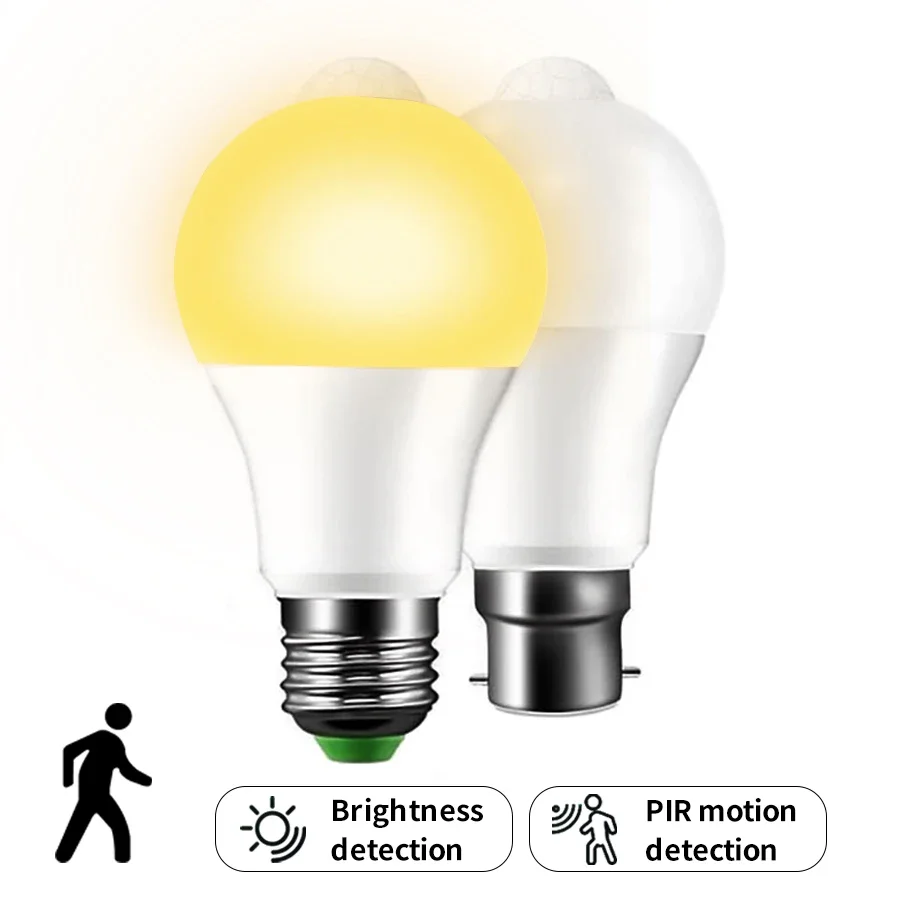 PIR Motion Sensor LED Light Bulbs 85-265V 12W 15W 18W 20W Human Body Induction LED Lamp Auto ON/OFF Light for Stairs Hallway