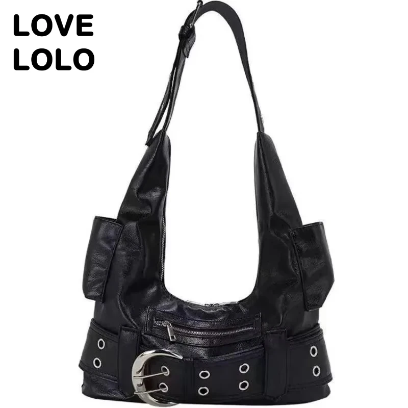 

Belt buckle Women Luxury Designer Handbag And Purses PU Rivet Multiple Pockets Large Capacity Shoulder bags big totes