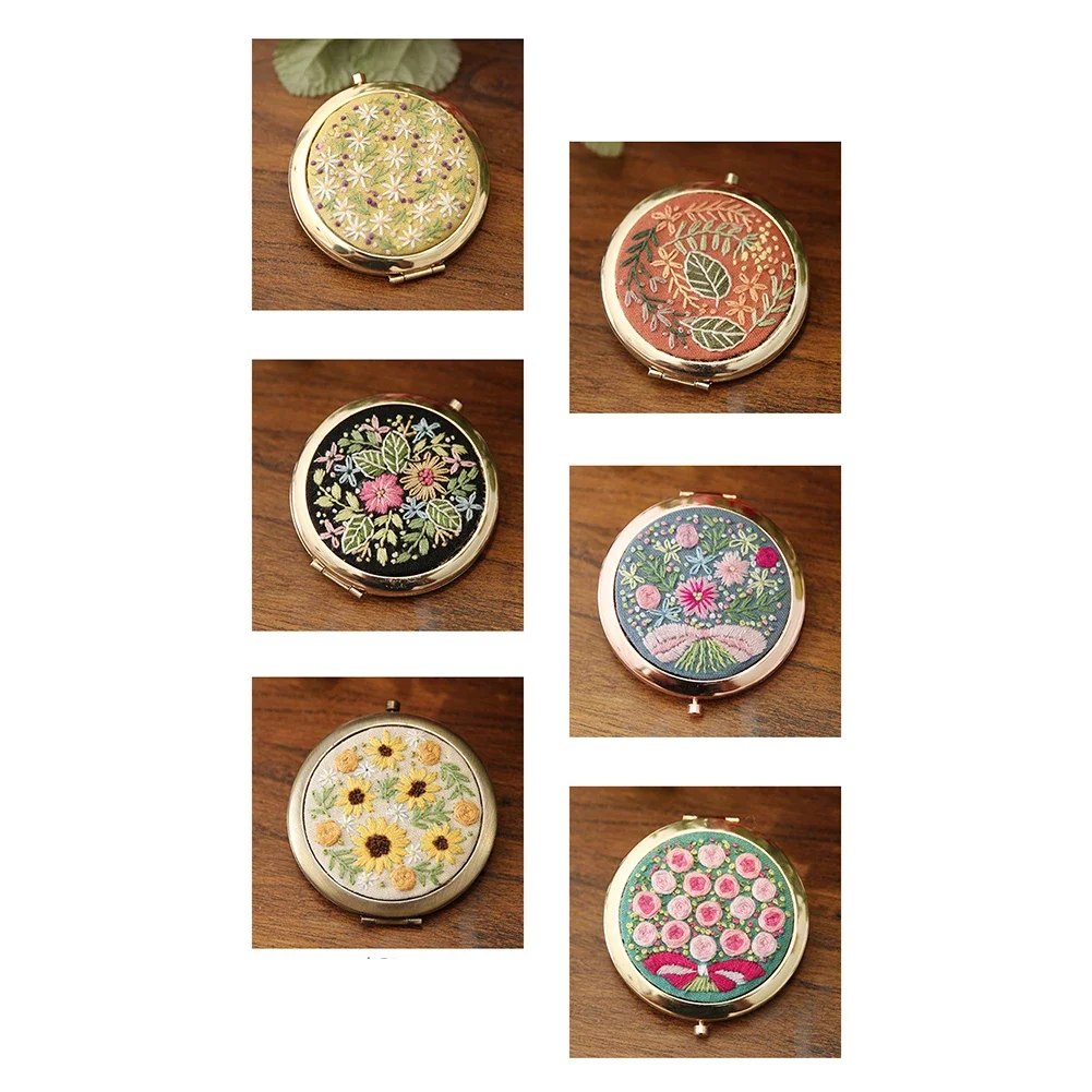 Ladies' Gift Mini Round Makeup Mirror Handcraft Needlework Chinese Style DIY Embroidery Mirror Cross Stitch Kit