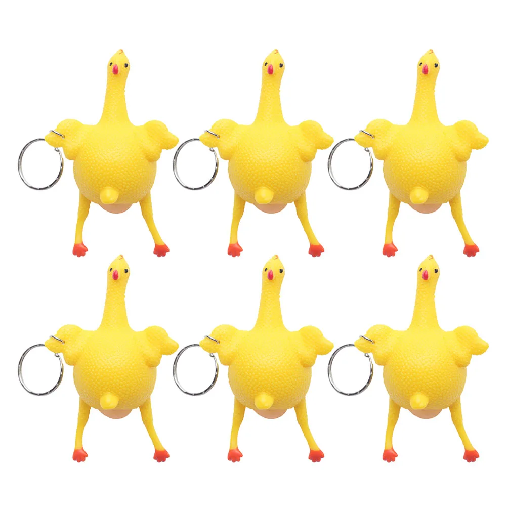 

6pcs Yellow Chicken Shaped Keychains Funny Holder Creative Key Ring Key Decoration Stylish Pendant For Bag Backpack Keys