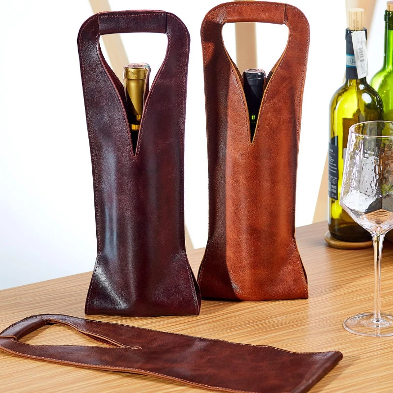 Wine Gift Bag PU Leather Single Bottle Wine Bags Reusable Wine HolderBottle Picnic Outdoor Wine Carrier Bag With Handle