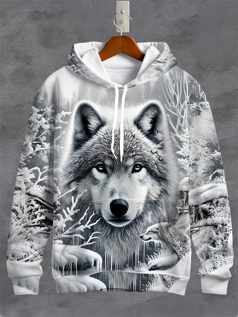 Autumn Men's Wolf Graphic Casual Hoodies 3D Print Vintage Animal Pattern Long Sleeve Pullover Fashion Creative Loose Man Clothes