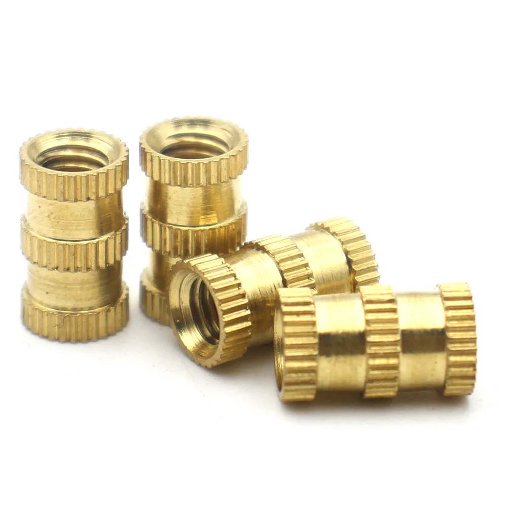 M1.6 M2 M2.5 M3 M4 M5 M6 M8 M10 Brass Knurled Insert Nuts Double Pass Embedded Threaded Inserts for Furniture Plastic Injection