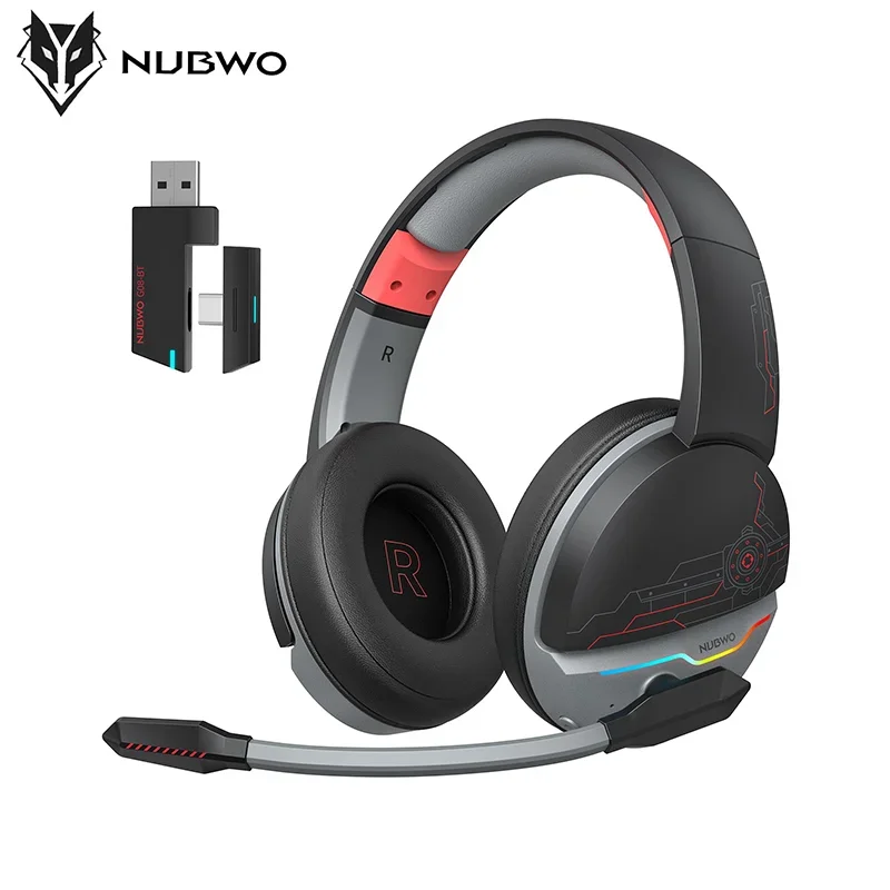 NUBWO G08 Wireless Gaming Headset With Mic For PS5 PS4 PC Mobile Tablet 2.4Ghz USB/Type-C Dual Wireless Headphone with LED Light