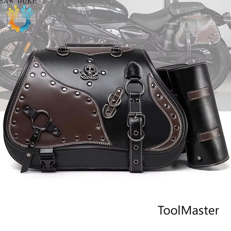 

【2026】Motorcycle Saddle Bags With Cup Holder Retro Motorcycle Side Bag Black Skull Motorcycle Hanging Bag For Harley Motorcycle