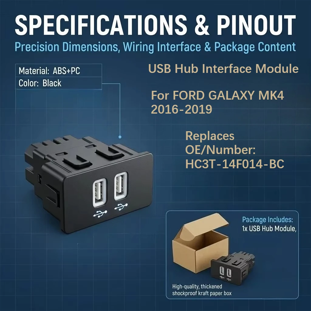 For Ford GALAXY MK4 2016-2018 2019 USB HUB HC3T-14F014-BC USB Charger Socket Interface Module Dual