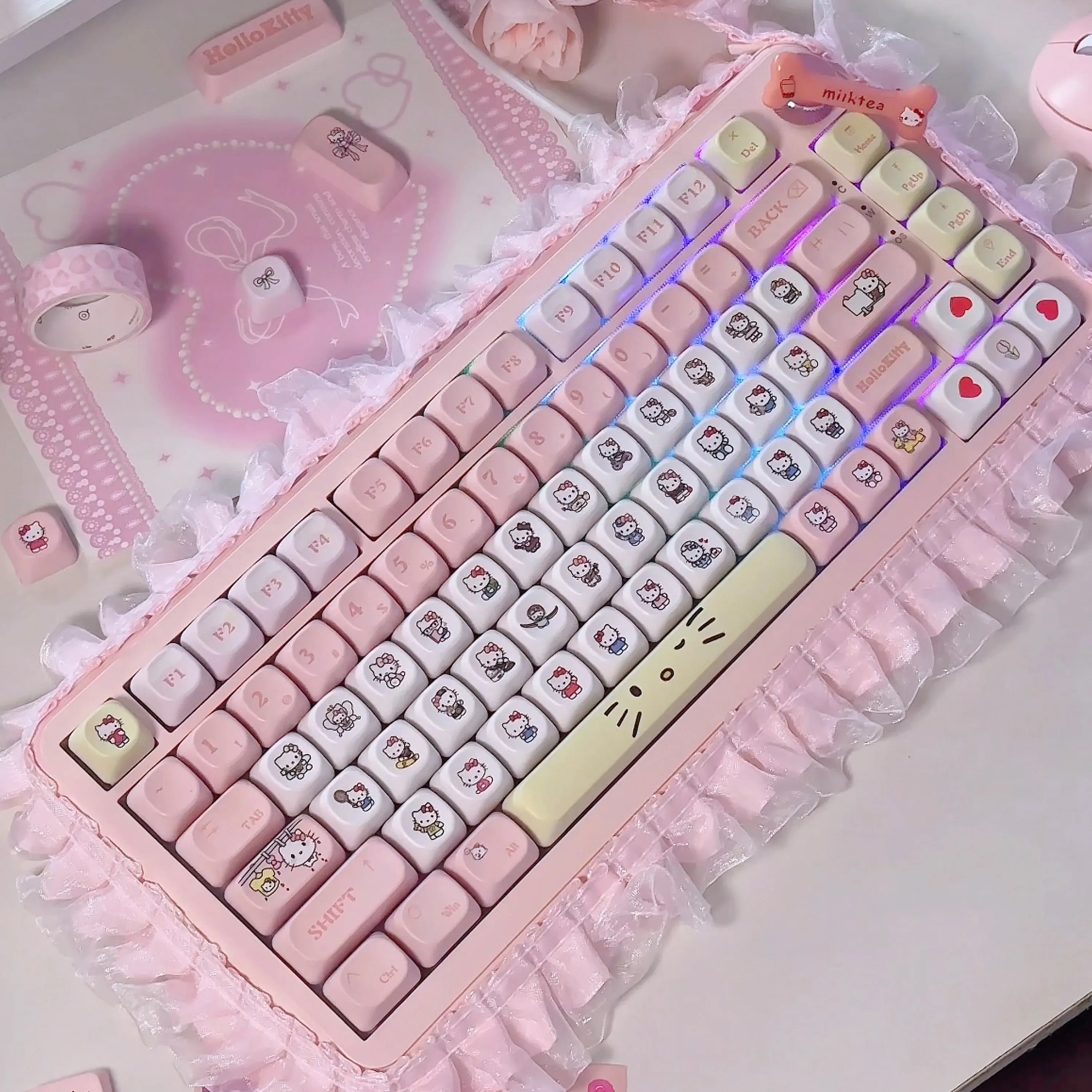 1set Personalised Hello Kitty Keycaps Cute DIY Replacement PBT Keycaps for Cherry MX Switches Mechanical Gamer Keyboard Cap