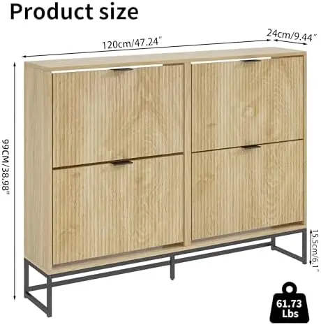 خزانة أحذية خشبية رفيعة وحديثة مع 4 أدراج - تخزين مدخل قائم بذاته