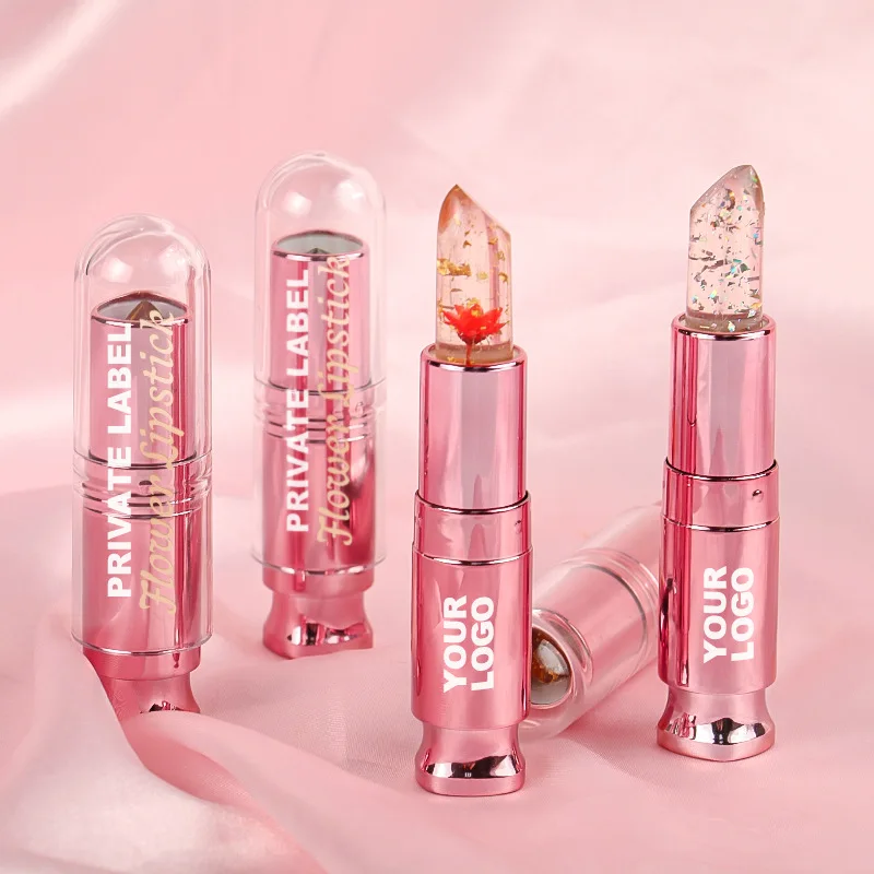 Rouge à Lèvres Transparent Gelée Fleur, Étiquette Privée, Document Proxy de Température, Baume Jules, Maquillage Sexy, Brcorporelle, Hydratant, Feuille d'Or