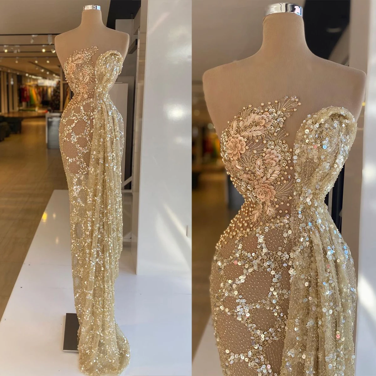 

Elegant Evening Dresses Sexy Sweetheart Beads Sequins Appliques Lace Prom Gowns Custom Made Floor Length Robe De Soirée