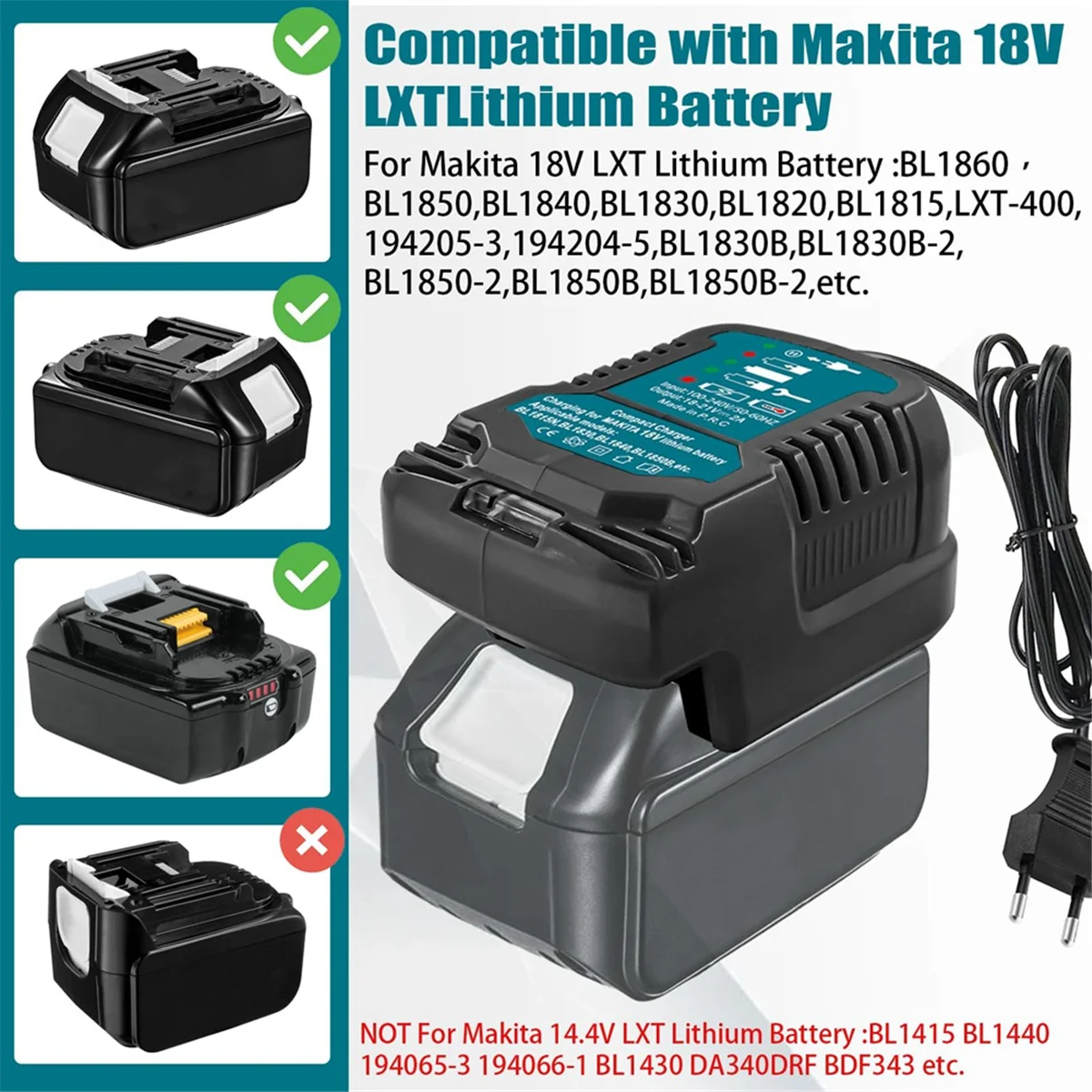 Replace for Makita 18V Mini Charger DC18RC Replace Charger for Makita Lithium Batteries BL1860 BL1450 BL1830 EU Plug