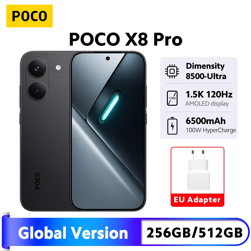 POCO X8 Pro 5G Smartphone Global Version Dimensity 8500-Ultra 6500mAh battery 6.59" 1.5K 120Hz AMOLED display 100W Charging NFC