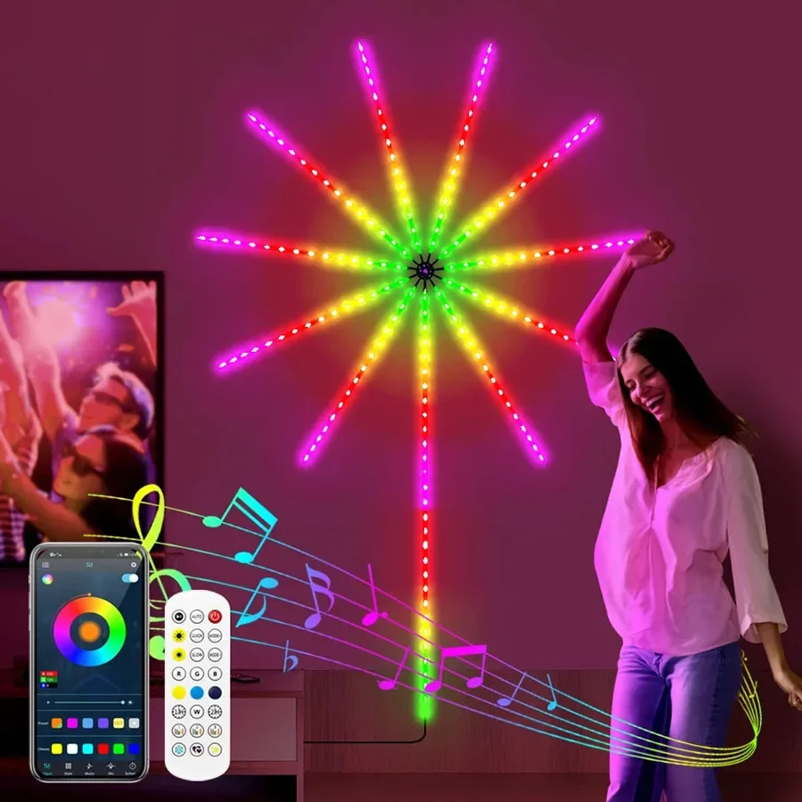 

APP Firework LED Strip Lights Dreamcolor RGB Changing Starburst Light Music Sound Sync Firework Light DC 5V USB LED Strip Lights