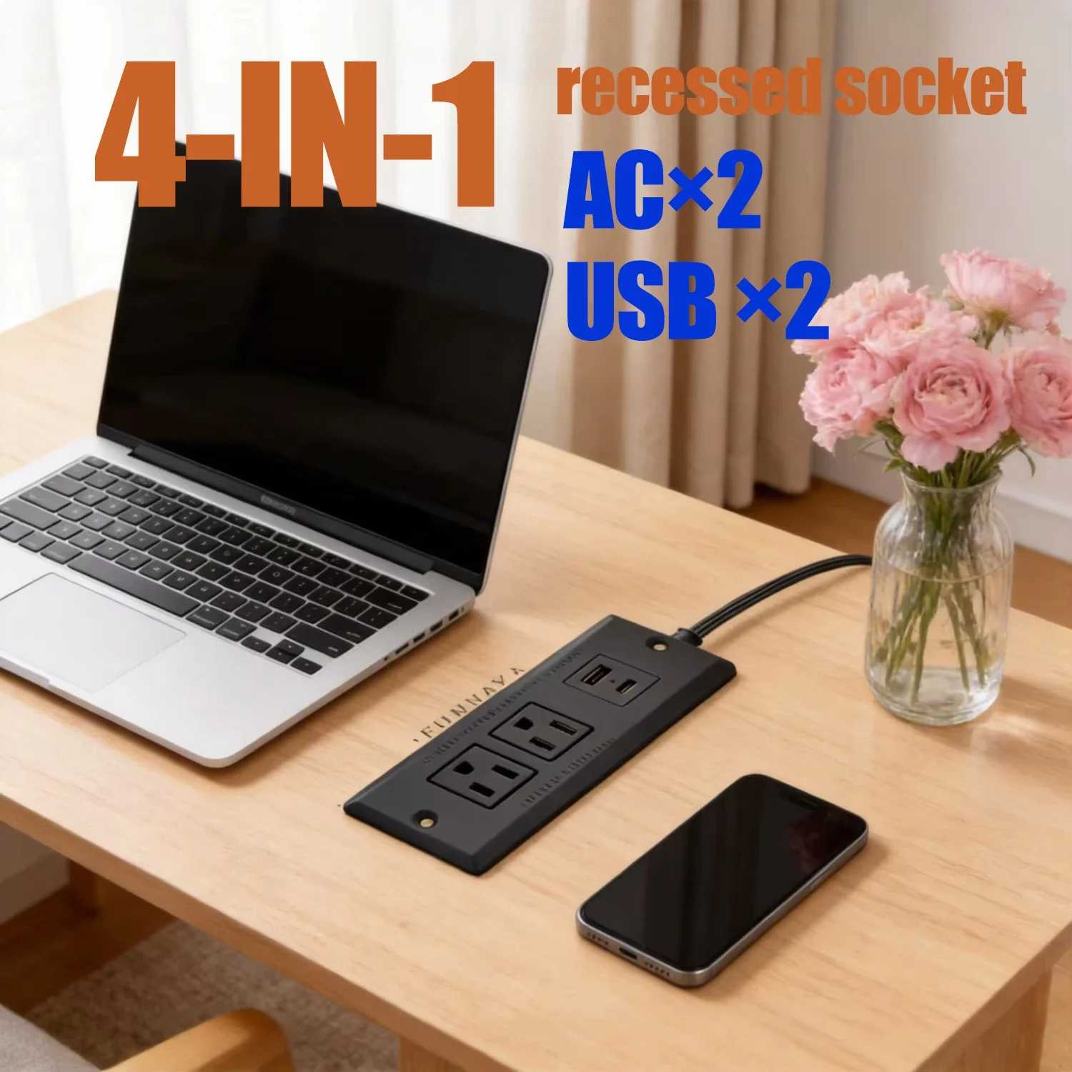 FUNAYA Embedded Furniture Socket Type-B US Desktop Cabinet Concealed Socket Extension Built-in Countertop Power AC110 125 Outlet
