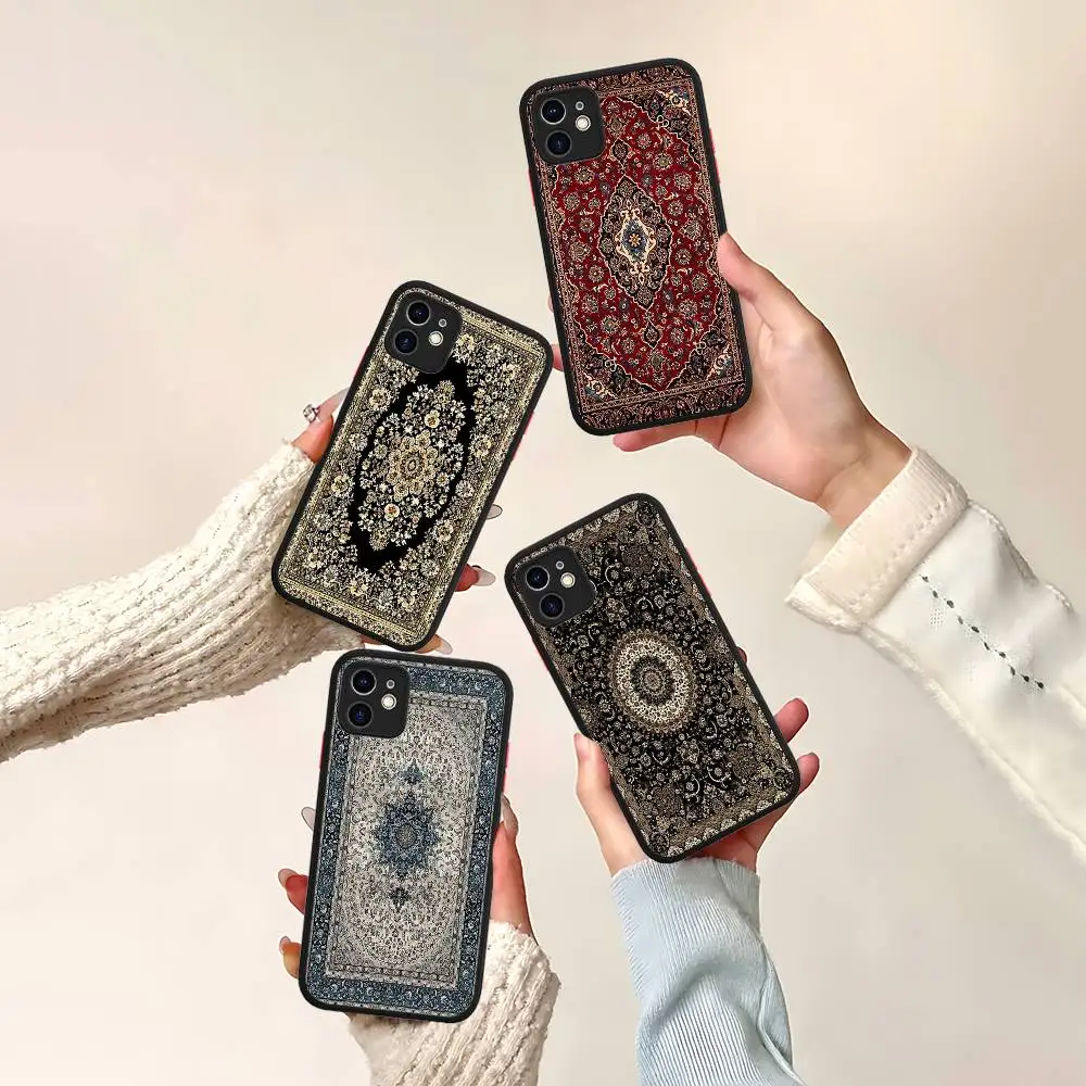

Persian Carpet Floral Pattern Phone Case For IPhone 16 15 14 13 12 11 Pro Max Plus X XS MAX Black Matte Phone Fundas