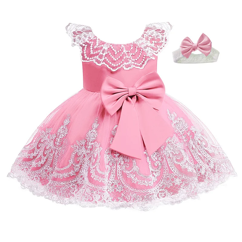 Baby Girls Lace Bow Baptism Dress Newborn Princess Birthday Custume Sleeveless Tutu Toddler Christening Kids Dresses for Girls