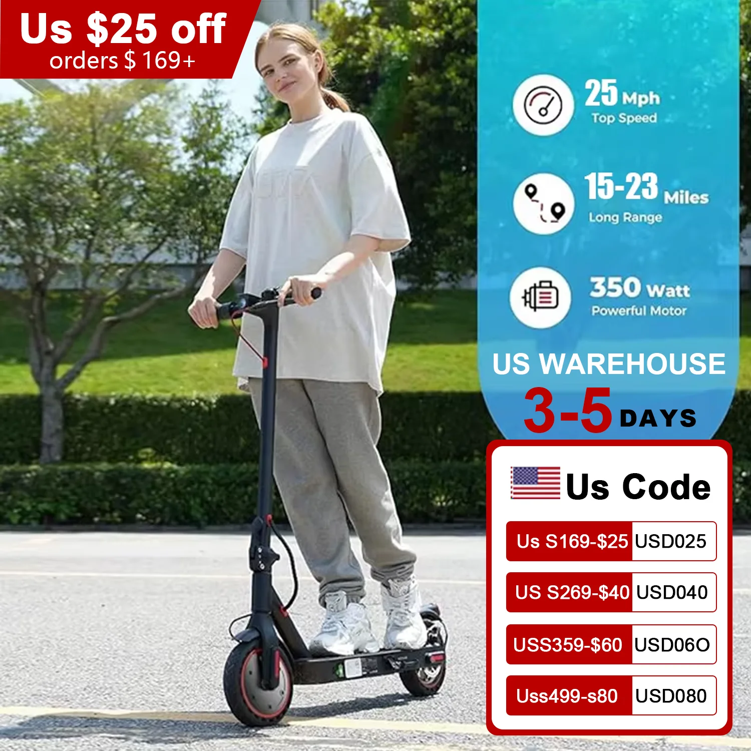 350W 10.4Ah 15.6MPH Folding Adults Electric Scooter  Foldable Long Range Solid Tyre Lightweight Smart App Folding Kick  US Stock