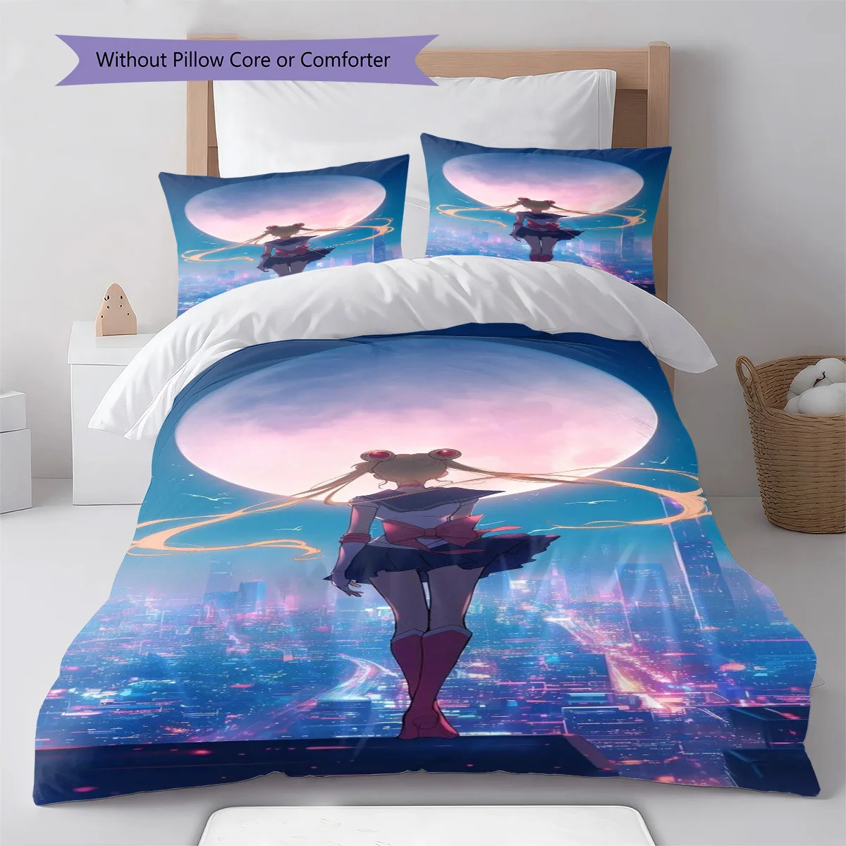 Sailor Moon Sitting Pose Bedding Set Anime Duvet Cover Polyester Soft Bed Linen Set -QJY