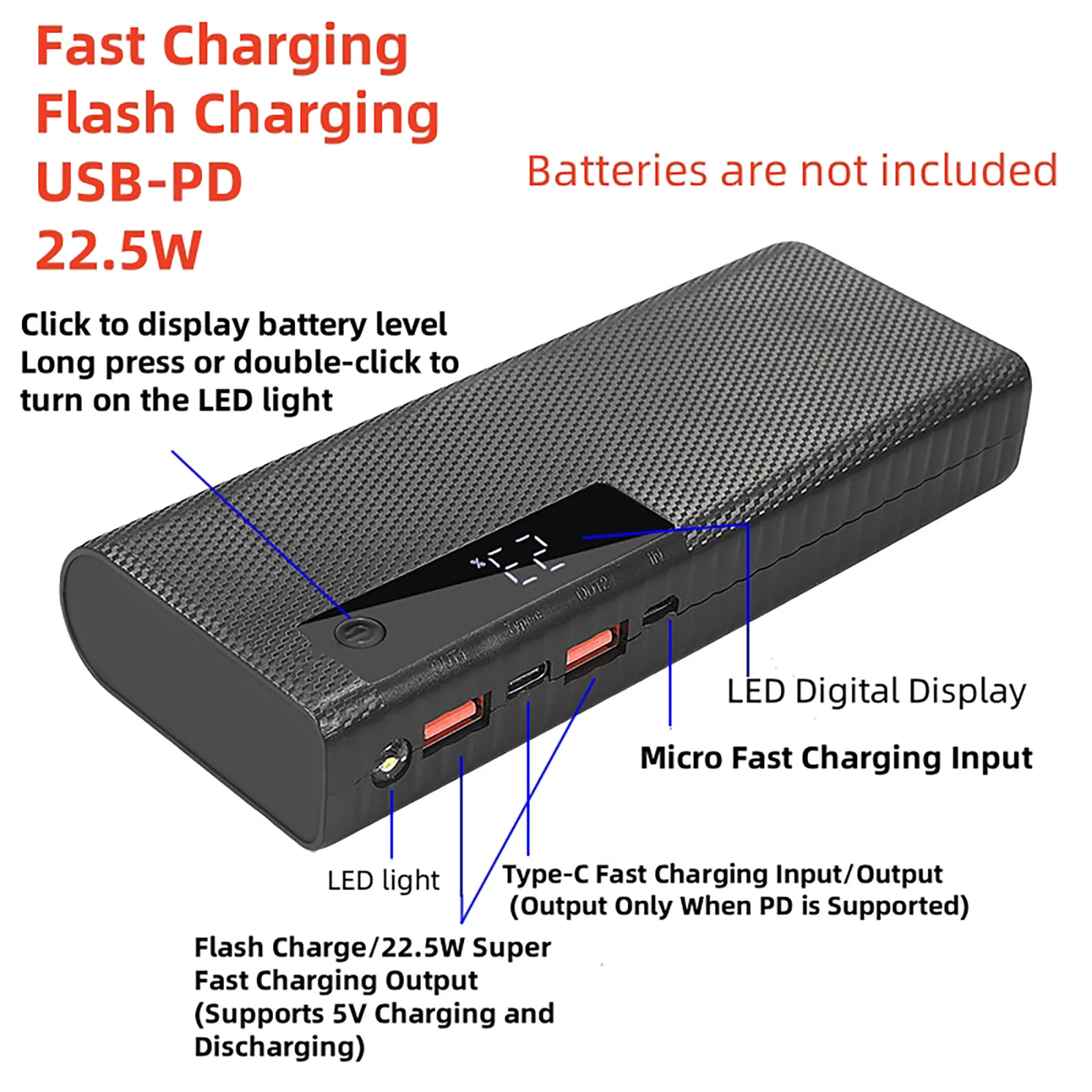 5x21700 uchwyt na akumulator typu DIY etui na powerbank bez spawania typu C podwójny Port USB do ładowania akumulatora z wyświetlaczem LCD