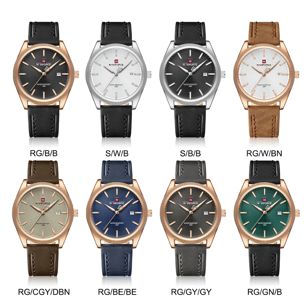 NAVIFORCE Fashion Luxury Brand Sports Wristwatch for Men Waterproof Leather Band Analog Quartz Watch with Date Casual Male view 5