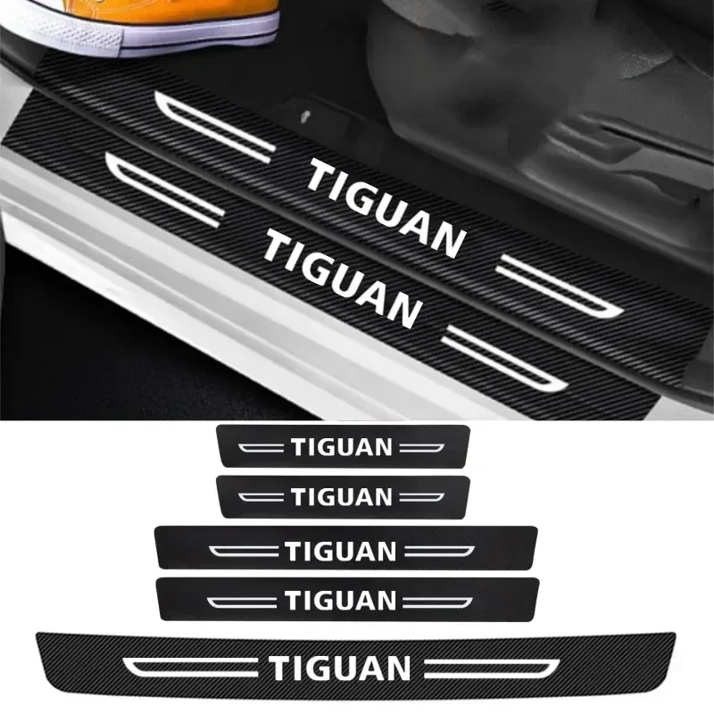 Car Trunk Doorsill Bumper Strips Tape Decor for VW Tiguan Logo Door Threshold Protective Anti Scratch Stickers Decals