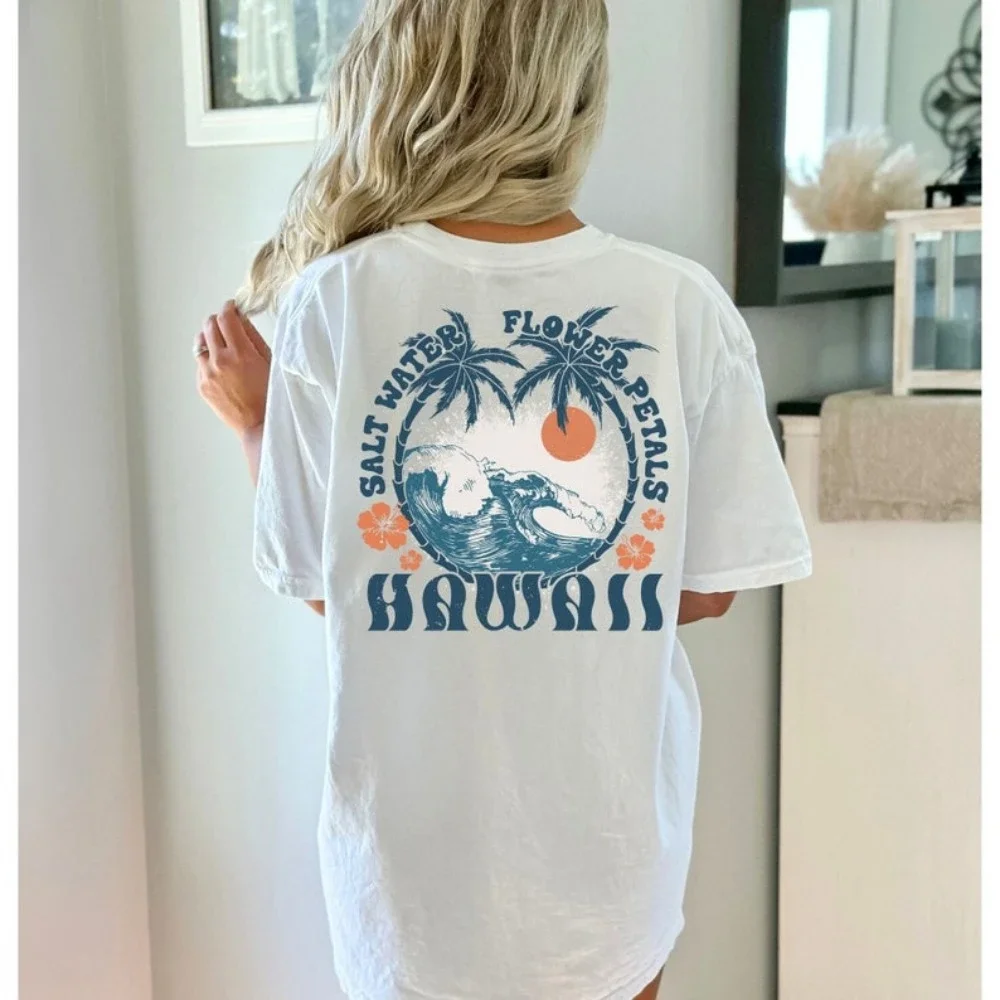 Hawaii T-shirt Loose Beachy Cotton Tee Palm Trees Cute Summer Graphic Tees Trendy Summer Tops Aesthetic Clothes Beach Shirt