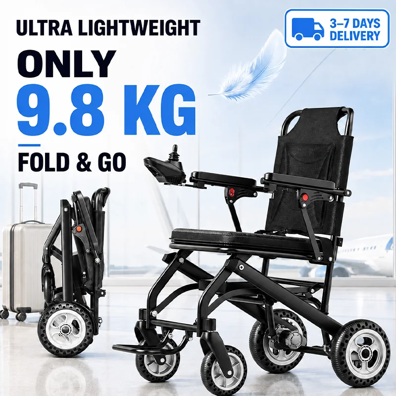 Fauteuil roulant électrique ultraléger et portable de 9,8 kg pour personnes âgées et handicapées, scooter de mobilité intelligent automatique et pliable.
