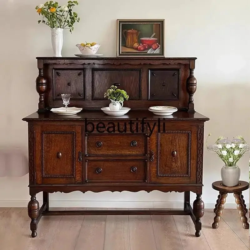 

A16 French medieval solid wood dining side locker living room wall partition wine cabinet display cabinet