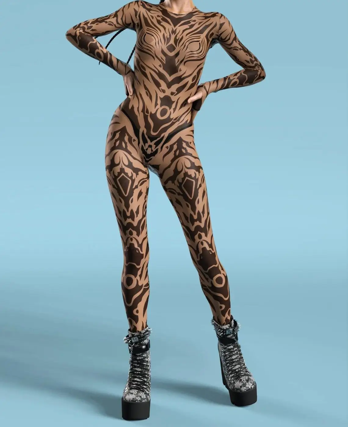 Sexy Leopardenmuster-Overall für Damen, Party-Kostüm, enganliegender Jumpsuit, Onesie-Kostüm, elastischer Bodysuit für Feiertage und Spiele. – Detail 22