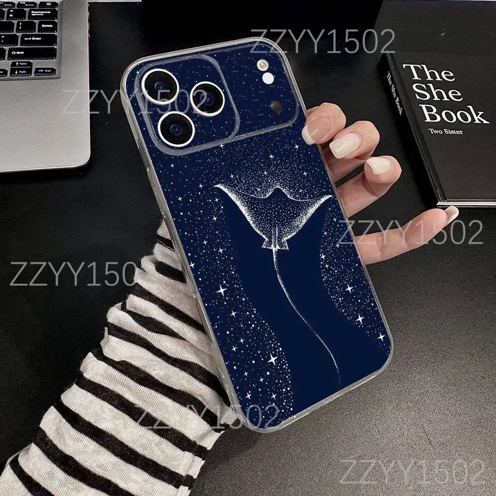 Oceano mar manta ray peixe caso de telefone para iphone 17,16,15,14,13,12,11 pro, max, plus, x,xs, xr, se4, e mini transparente macio