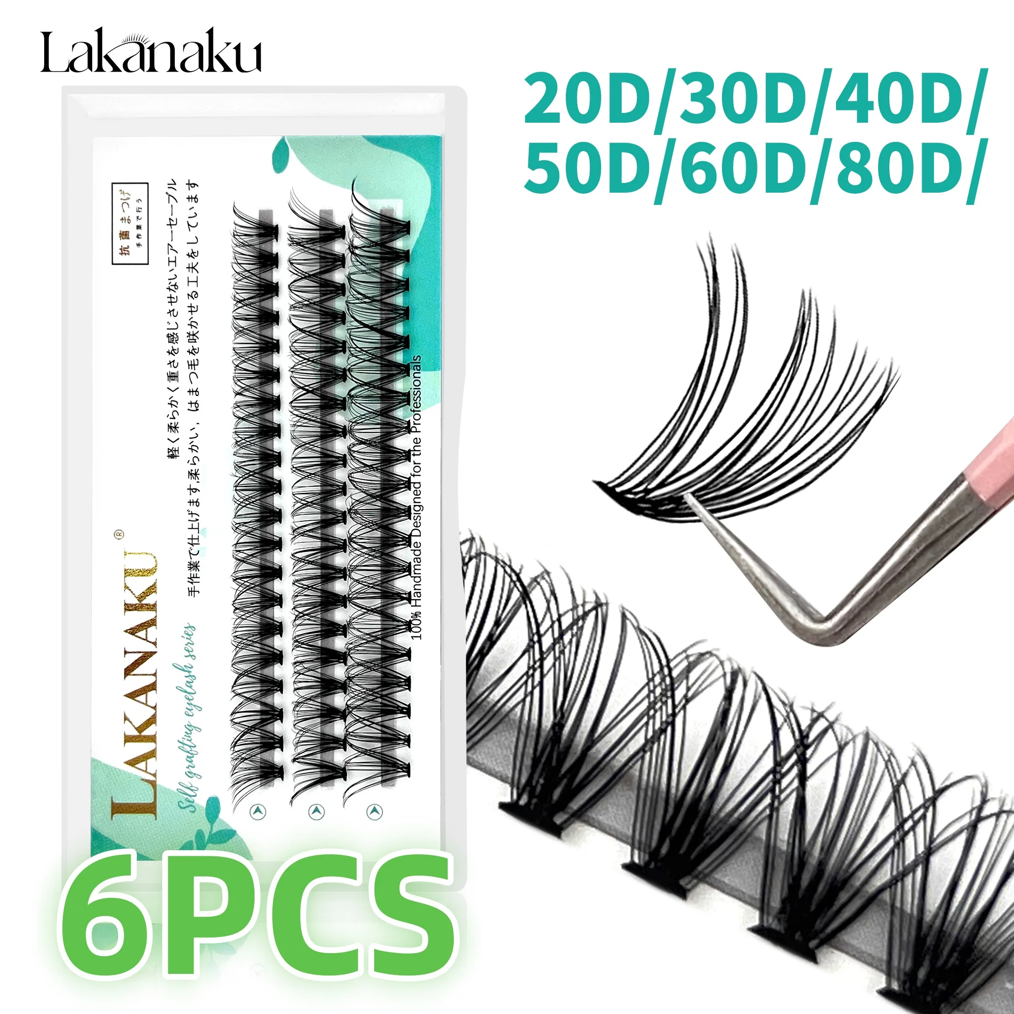 Lakanaku 6 pçs lash cluster cílios 20d/30d/40d/60d extensões de cílios individuais mix cílios d onda grosso falso vison olho falso