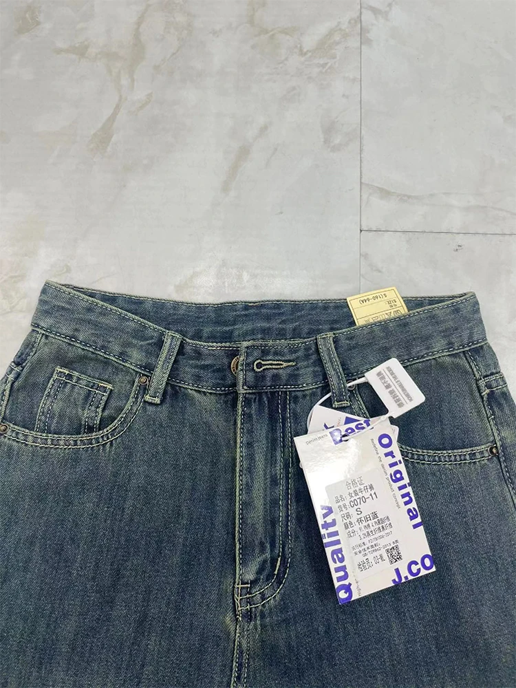 Pantalones vaqueros holgados Vintage para mujer, ropa de calle coreana Y2k de pierna ancha recta, color azul, 2000s, Harajuku, 2023