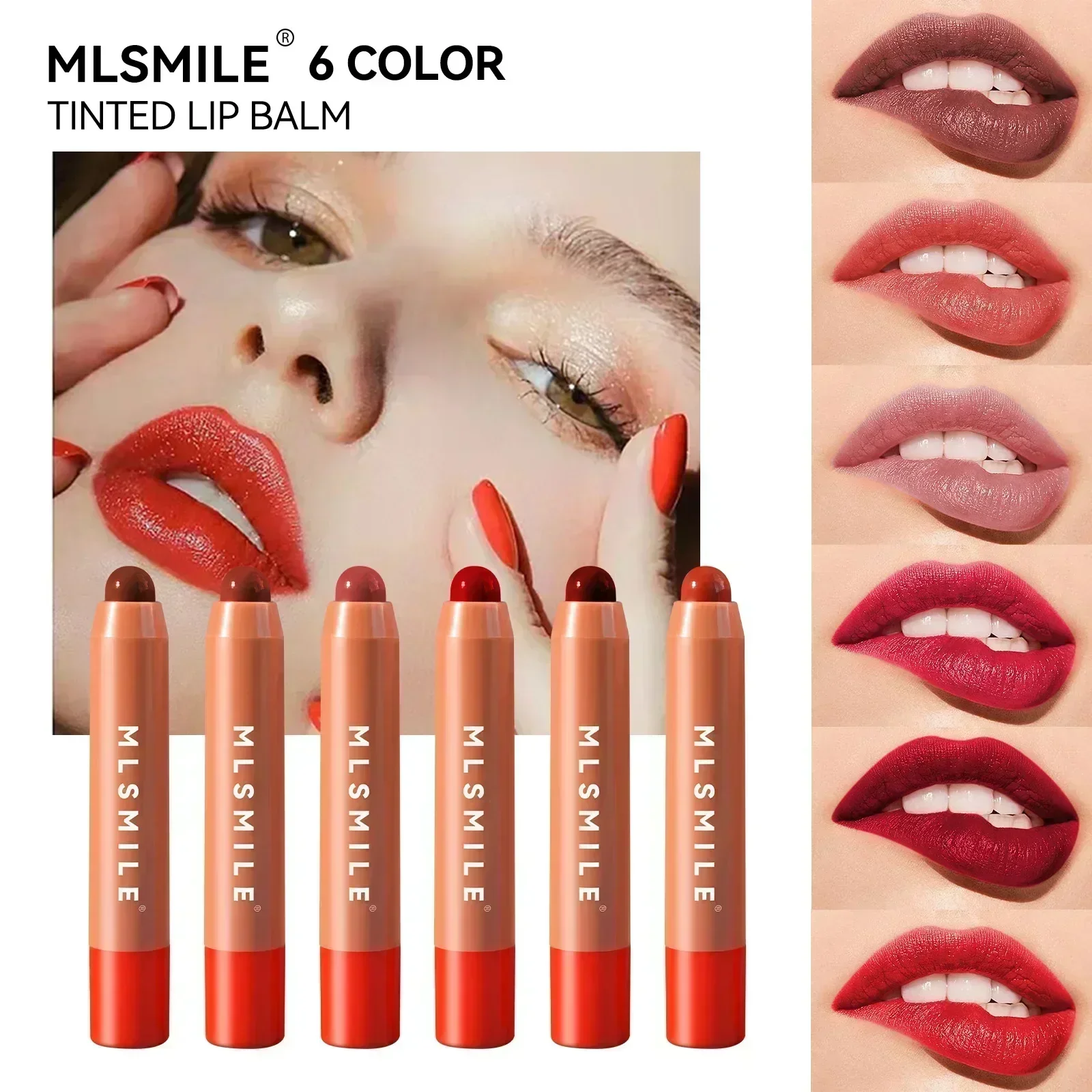 MLSMILE 6 Color Lipstick Moisturizing Shine Finish Natural Lightweight Texture Easy To Apply Fashion Lipstick 2.7g
