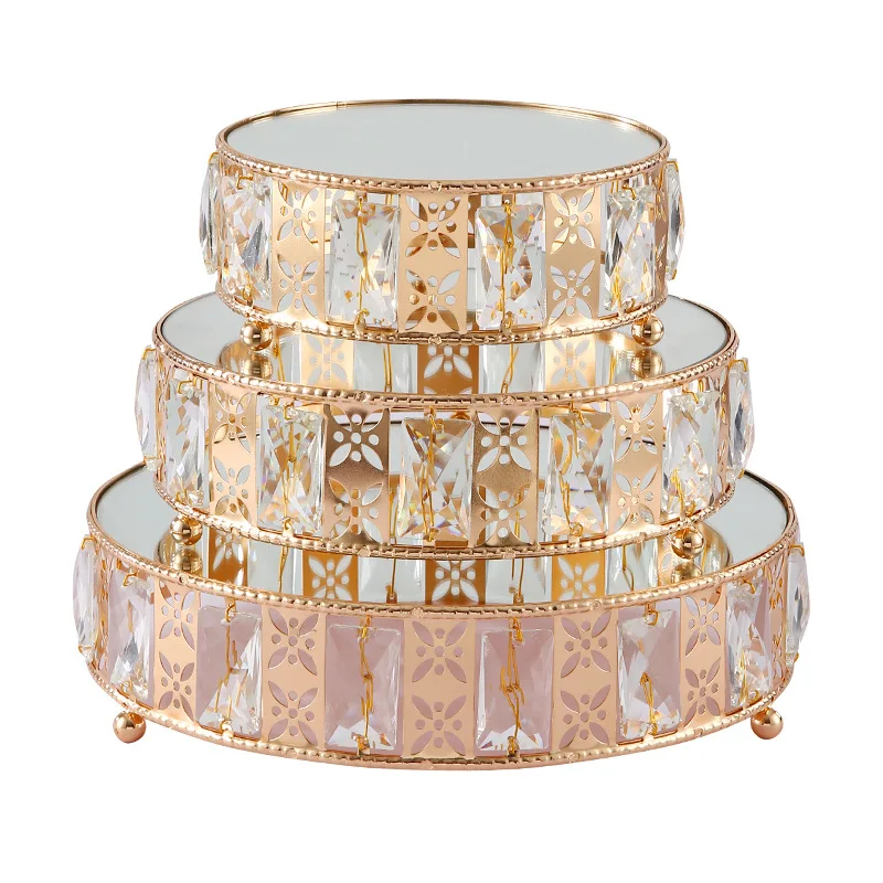 

Luxury crystal cake stand set metal mirror cupcake stand with mirror top for wedding party decorating