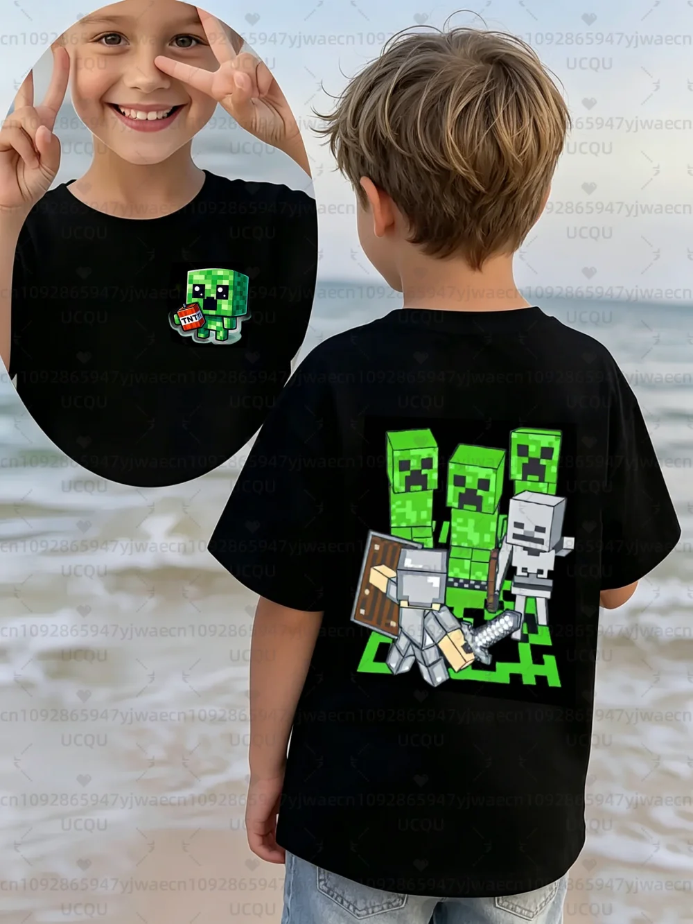 

Block Man Boys Girls Family Kids T-shirt Tops Summer Cartoon Men's Women's Short Sleeve Creeper Game Fans T-shirt Tops