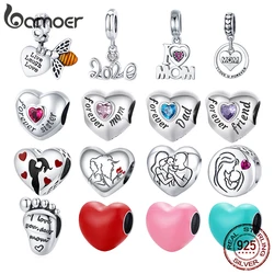 bamoer 925 Sterling Silver Family Maternal Love Charm Baby Feet Bead Bee Heart Pendant for Original Bracelet Bangle DIY BSC493