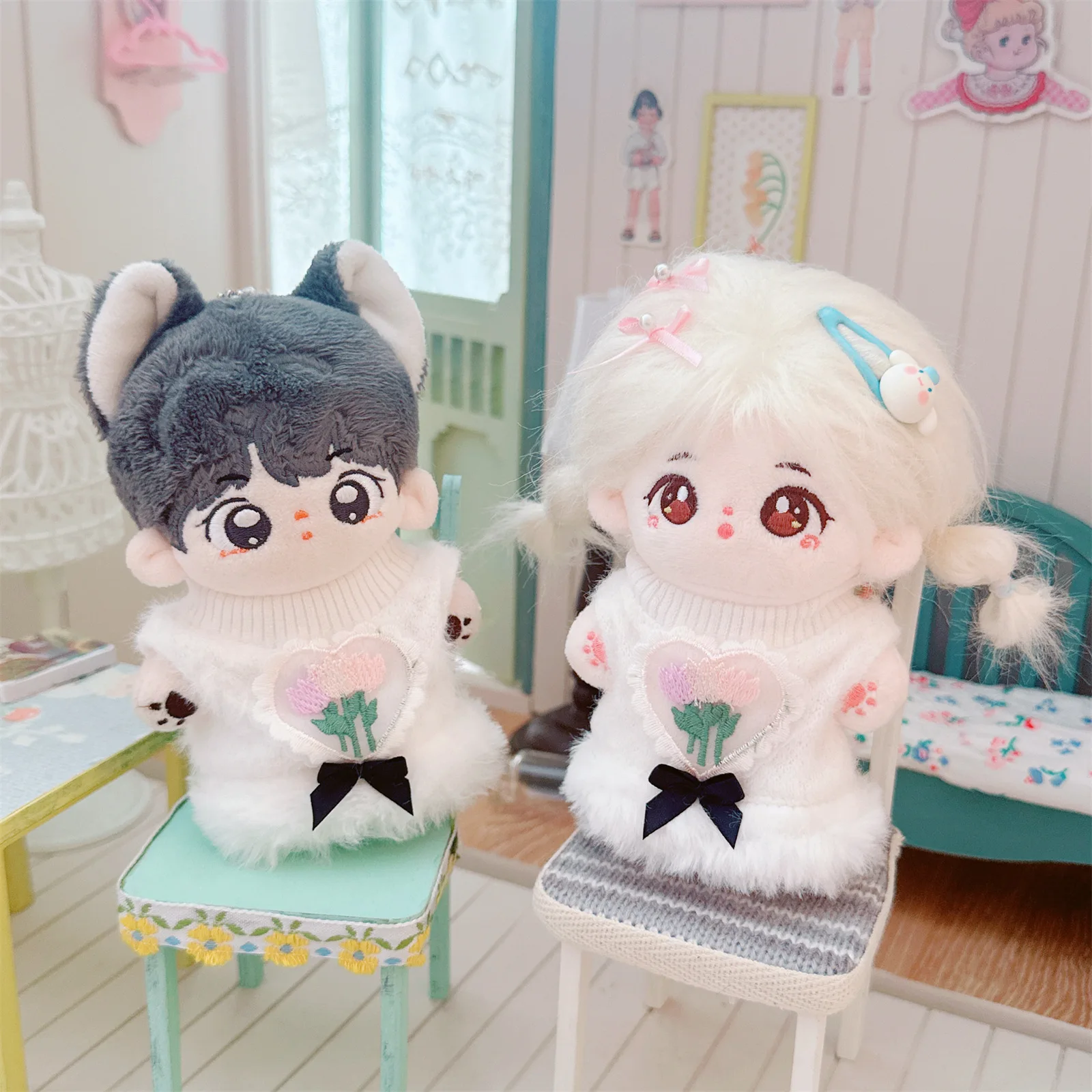 

10cm Cute Idol Doll Clothes for Kawaii Soft Fluffy White Cloud Suger Frosting Dress Dress Up Plush Doll Changing Clothes Game