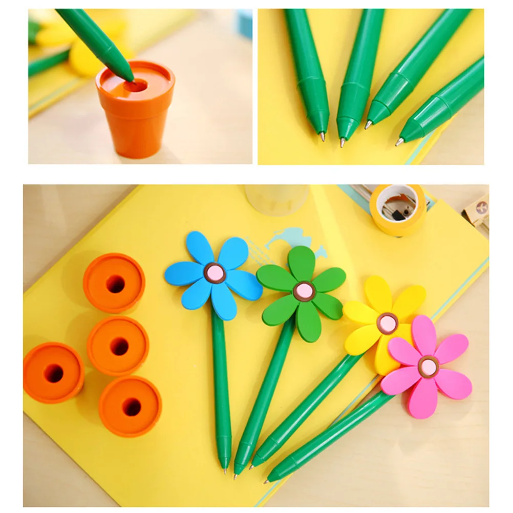 

4 pcs FlowerPotPen CreativeCartoonWritingPens NoveltyStationery KidsStudentsGift ReplacementRefills LongUse Comfortable
