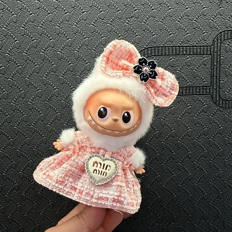 Cute Luxury Clothes for 10cm Labubu V4 Korea Classic Style Little Dress Set Fashion Clothes Outfit for Mini Labubu V4 Dolls Gift