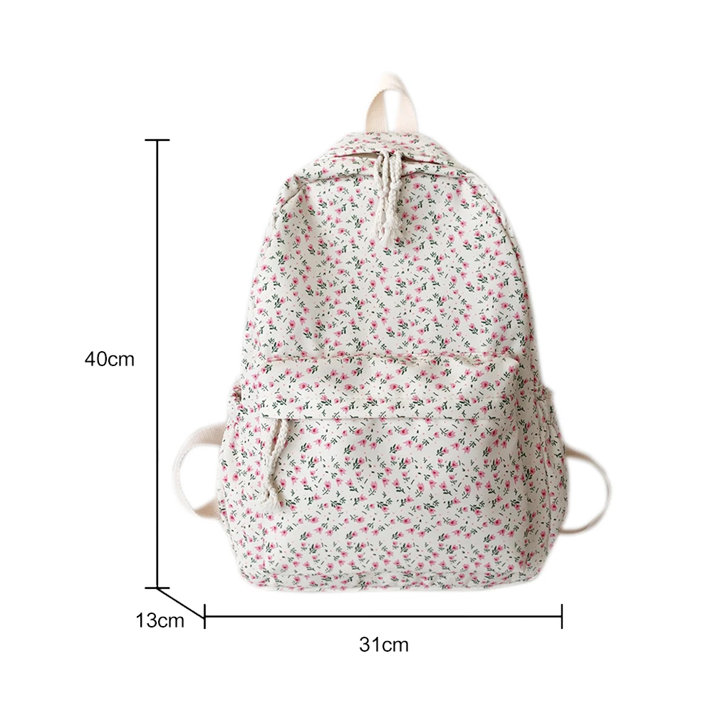 Women College Student Backpack Large Capacity Flower Book Schoolbag Adjustable Strap Casual Floral Backpack Students Daily Bag