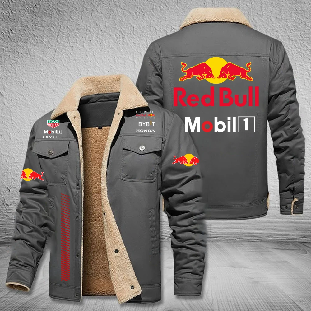 Men's Winter Thickened Wool Red Bull Logo Racing Top Men's Red Bull Logo Outdoor Jacket Summer Red Bull Warm Coat 2025