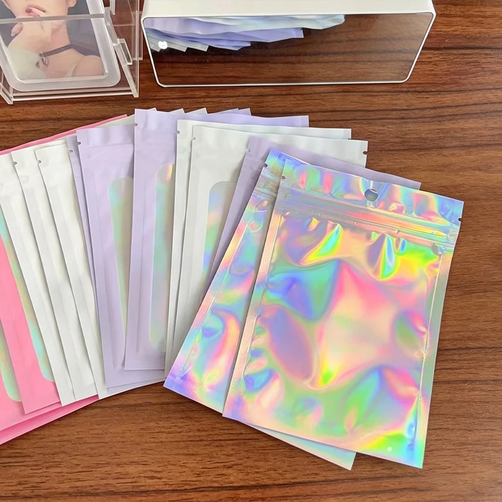 100Pcs, Laser-Illuminated Colorful Self-Sealing Jewelry Storage Bag, Small Items Storage Colorful Plastic Bag, DIY Storage Bag