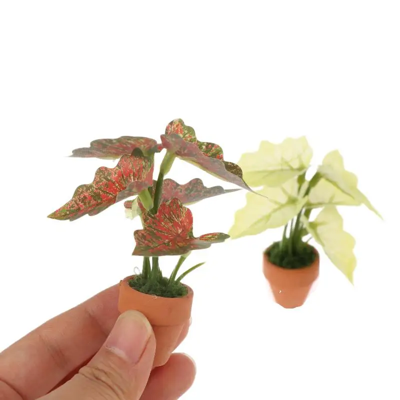 Miniature Taro Turtle Back Green Potted Plants Ornament Dollhouse Mini Green Plant Model Dolls House Garden Landscape Decor Toy