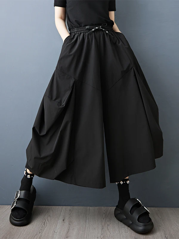 ダークスタイルカジュアルパンツ ハイウエスト ルーズフィット おしゃれ 大きいサイズ ナインピース スカートパンツ レディース 夏 2025 ワイドレッグ トラウザーズ