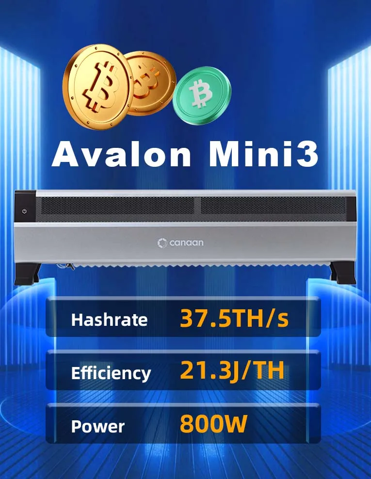 

Jingle Mining New Canaan Avalon Mini 3 Домашний биткойн-майнер 37,5Th/s 800 Вт BTC Miner Avalon Mini3 Майнинг биткойнов Низкий уровень шума В наличии